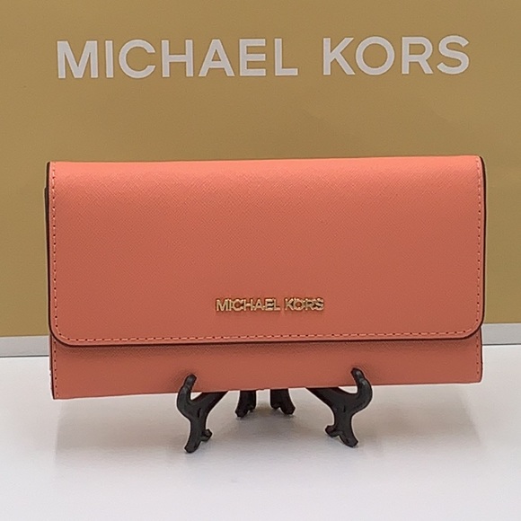 MICHAEL KORS JET SET TRAVEL LARGE TRIFOLD WALLET SHERBERT COLOR - Picture 15 of 16
